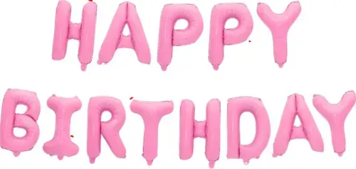 Гирлянда растяжка из воздушных шаров "Happy Birthday" 16", шарики надувные воздухом из фольги, шары для фотозоны на день рождения, 13 заглавных букв, цвет розовый