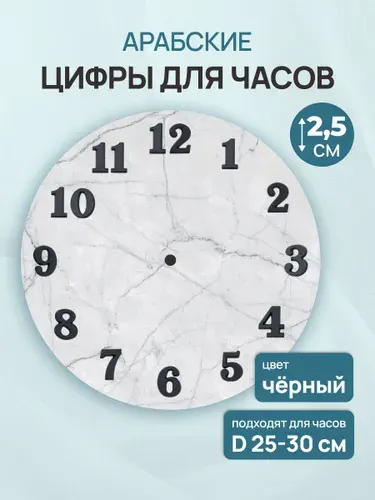 Цифры арабские для часов, h 2,5 см, Айрис, черный