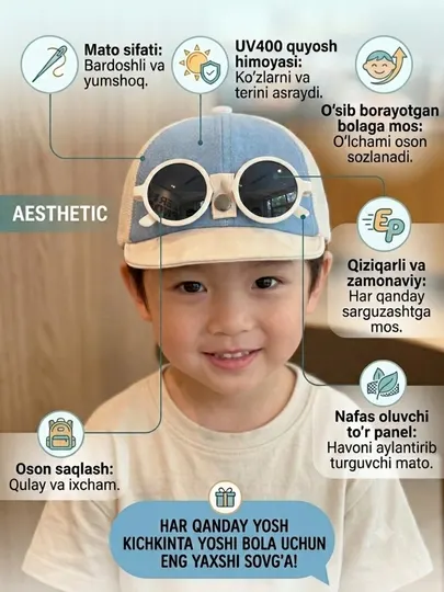 Детская кепка, летняя сетчатая кепка с очками, бейсболка