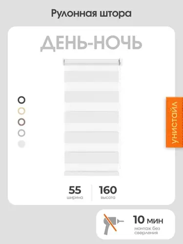 Рулонная штора день-ночь (зебра) 55x160, белый
