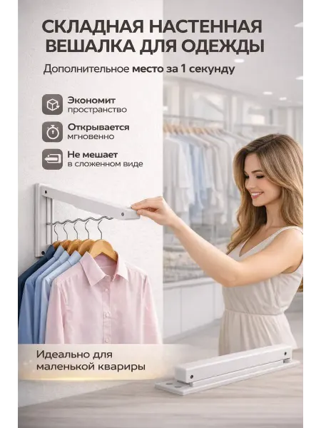 ИЛЕА Вешалка складная настенная для одежды компактная белая