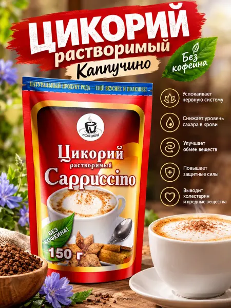 Русский цикорий Цикорий растворимый zip каппучино 150г