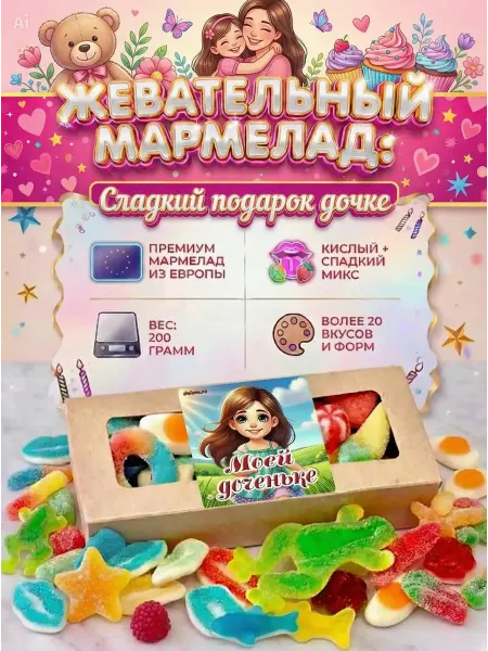 Сладкий Кактус Шокому Мармелад жевательный, подарок дочке на день рождения, 200гр