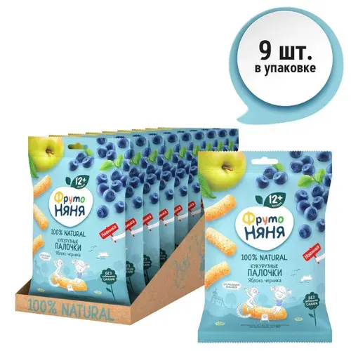 ФрутоНяня Кукурузные палочки с яблоком и черникой 20г 2 шт