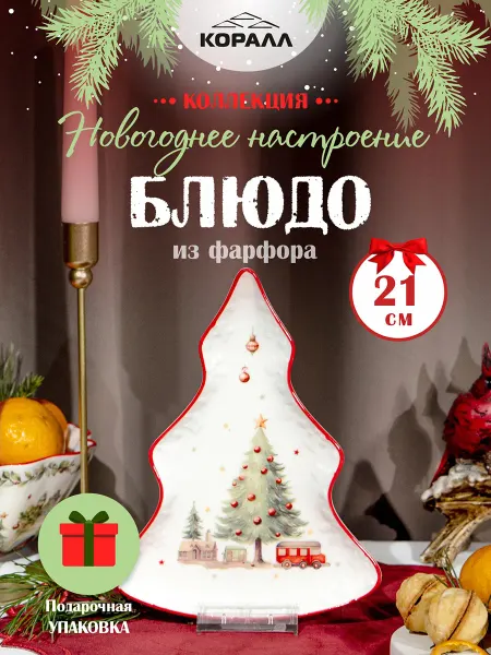 Коралл Блюдо новогоднее Елка 21см Новогоднее настроение