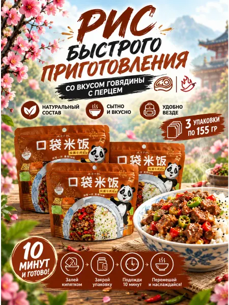 DRINKIN Китайский рис быстрого приготовления Говядина с перцем 3 уп
