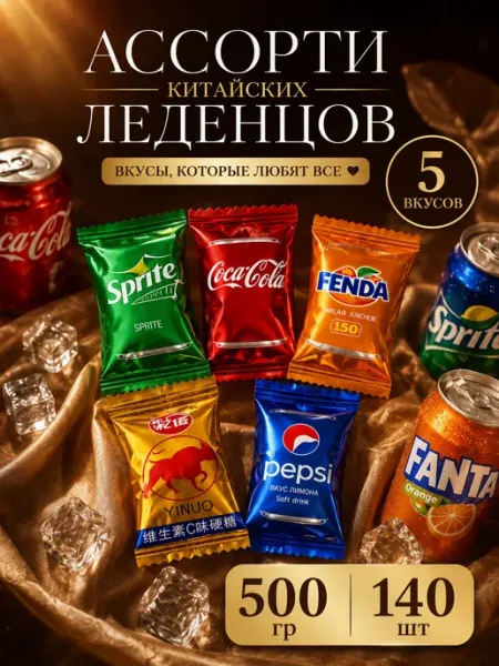 Китайские конфеты леденцы ассорти 5 вкусов 500 гр