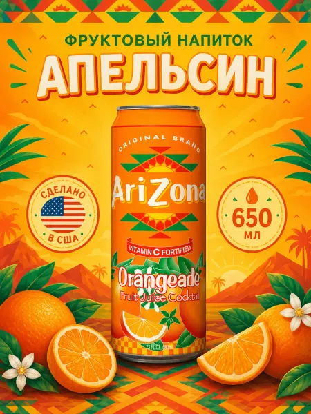 ARIZONA Напиток Аризона Orangeade Fruit Juice Cocktail 650 мл