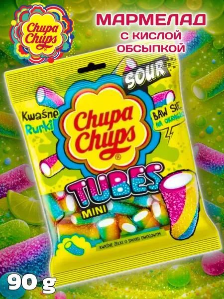 CHUPA CHUPS Мармелад Чупа Чупс Tubes Sour, микс