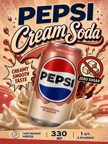 Pepsi Газировка Пепси Cream Soda Без сахара, 330 мл
