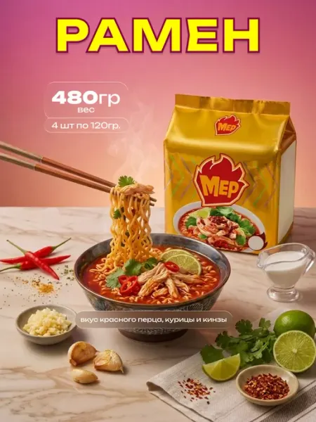 Samyang Лапша MEP, вкус красного перца, курицы и кинзы 4шт по 120гр