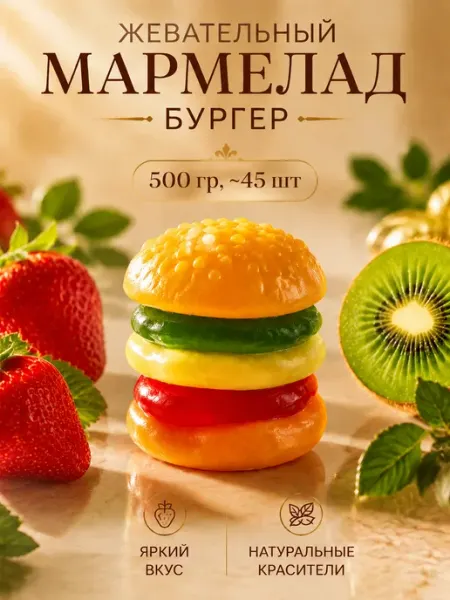 Китайские конфеты мармелад жевательный бургер 500 гр