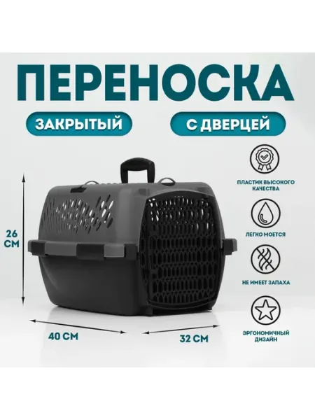 Переноска для животных с пластиковой дверью, 40 х 32 х 26