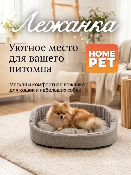 HomePet Лежанка для кошек и собак мелких и средних пород, 64х50х18см