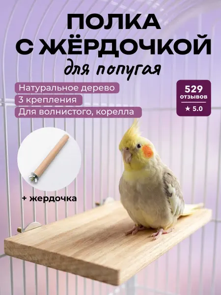 Big Jungle Полка с жёрдочкой для волнистого попугая игрушка деревянная