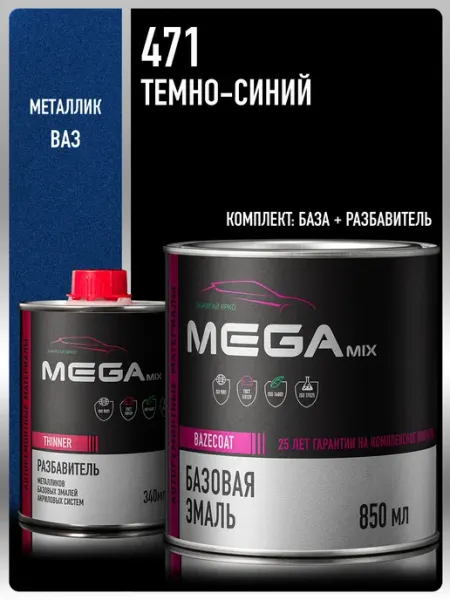 MEGAMIXnano Автомобильная краска Темно-синяя 471, Эмаль+Разбавитель