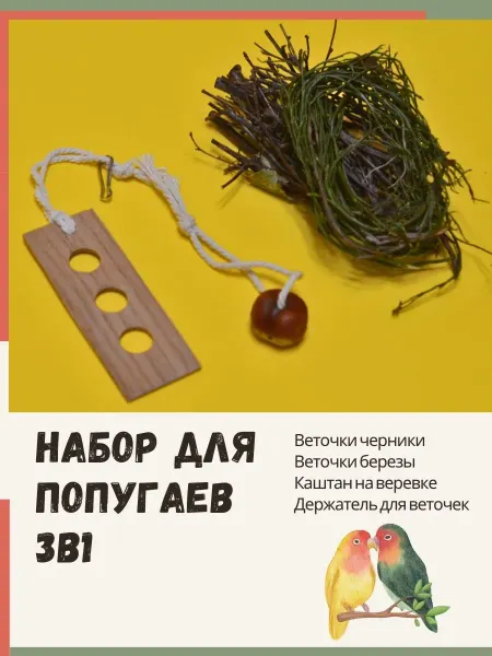 ЭКОвЖИЗНЬ Веточки черники и берёзы для попугаев с держателем