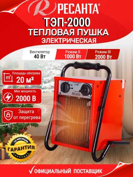 РЕСАНТА Тепловая пушка электрическая для дома ТЭП-2000