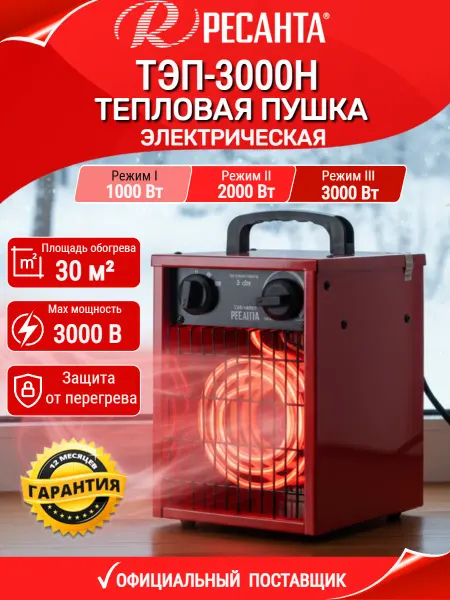 РЕСАНТА Тепловая пушка электрическая для дома ТЭП-3000Н
