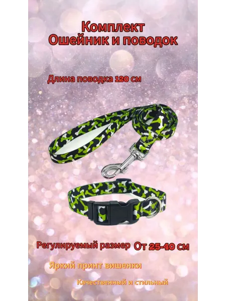 Комплект ошейник и поводок для кошек и собак мелких пород