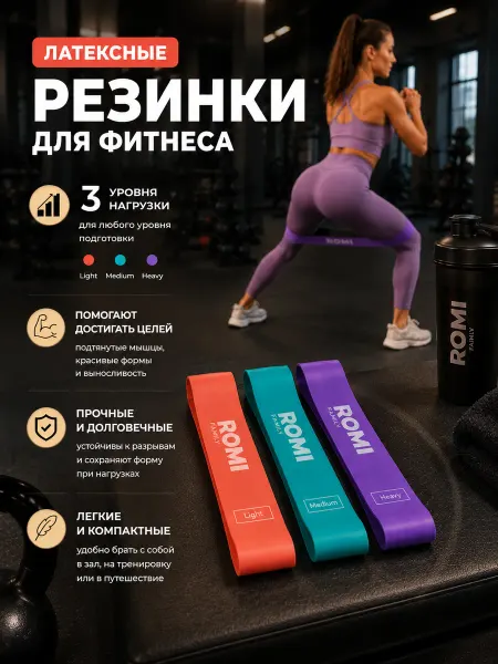 Romifamily Резинки для фитнеса латексные 7-22кг