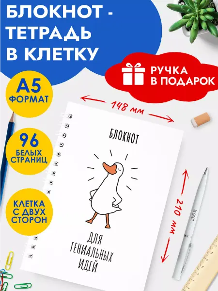 Abc Gifts Блокнот подарочный в клетку А5 48 листов с ручкой на пружине