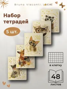 Тетрадь 48 листов в клетку Bruno Visconti "Любовь Как Она Есть" набор 5 шт, обложка Soft Touch / тетради общие школьные А5 на скрепке