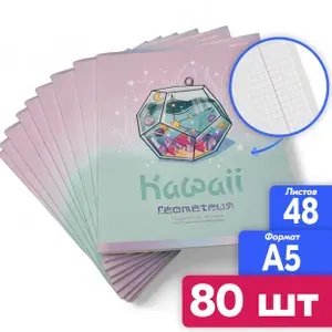Тетрадь предметная Геометрия "Kawaii", 80 штук, набор тетрадей 48 листов имба