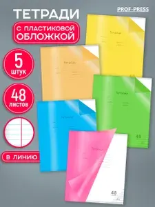 Тетради в линейку 48 листов с пластиковой обложкой Prof-Press набор 5 штук