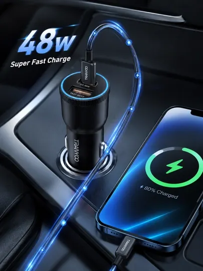Автомобильное зарядное устройство TRANYOO T-C22 48W, USB + Type-C, быстрая зарядка