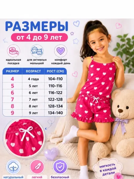 Пижама для девочек, мягкий хлопок ХБ, 4–9 лет, для сна и отдыха