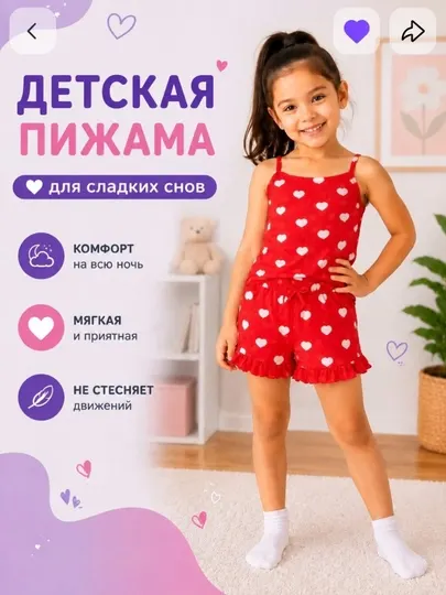 Детская пижама для девочек, мягкий ХБ хлопок, 4–9 лет