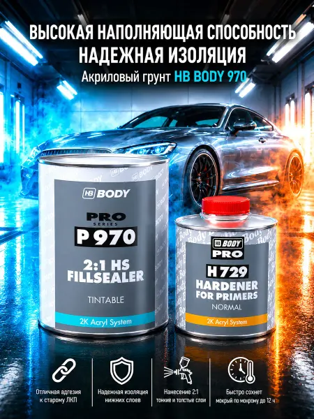 HB BODY Грунт автомобильный Body P970 HS бесцветный 1 + 0,5 л