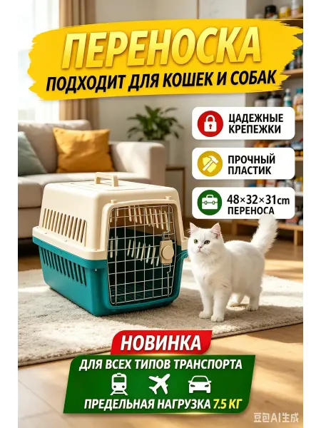 Клетка переноска для животных, 49×31×31, металл+пластик