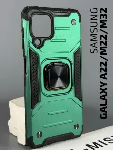 Чехол на Samsung Galaxy A22 4G/M22/M32 (Чехол на Самсунг А22 4Джи/М22/М32) противоударный, с магнитным кольцом, зеленый