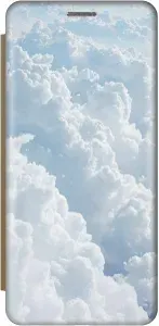 Чехол-книжка на Samsung Galaxy A23 4G / Самсунг А23 4Г c принтом "Кучевые облака" золотистый