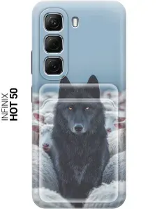 Силиконовый чехол на Infinix Hot 50 4G с принтом "Волк среди овец" с карманом для карты
