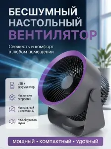 Вентилятор настольный для дома бесшумный беспроводной