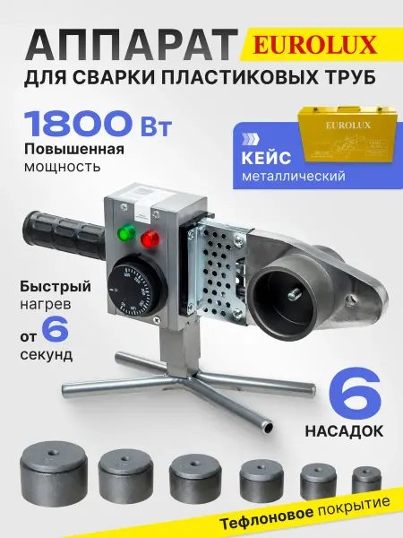 Паяльник для полипропиленовых труб 1700Вт, 6 насадок, кейс