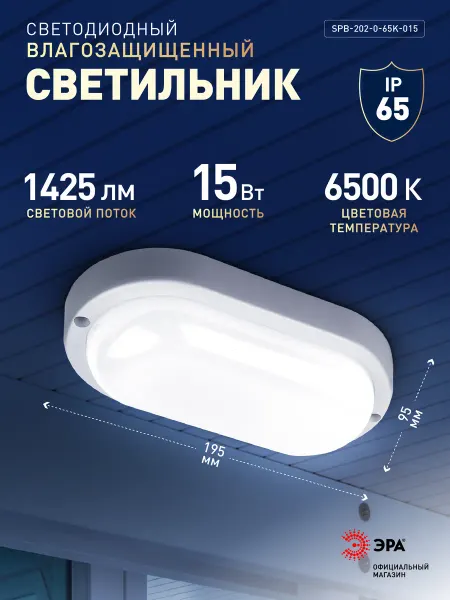 ЭРА Cветильник светодиодный влагозащищенный ЖКХ 15Вт 6500K