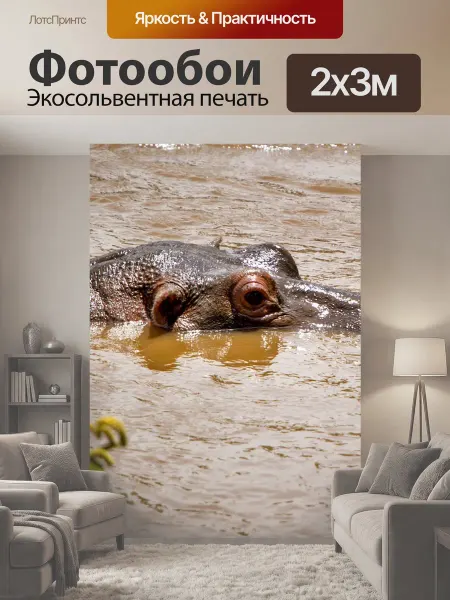 LotsPrints Фотообои "Бегемот, животное, дикий" 2x3м