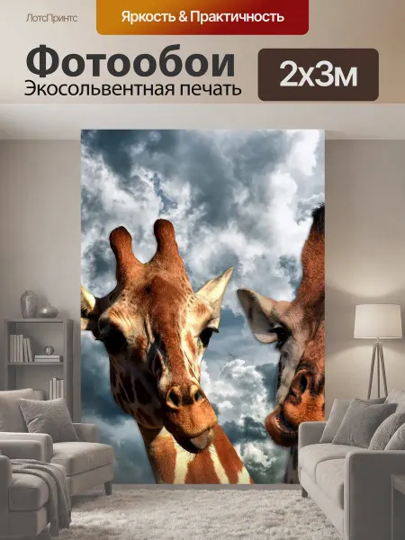 LotsPrints Фотообои "Фон Жираф фон голова еда сафари небо облака" 2x3м