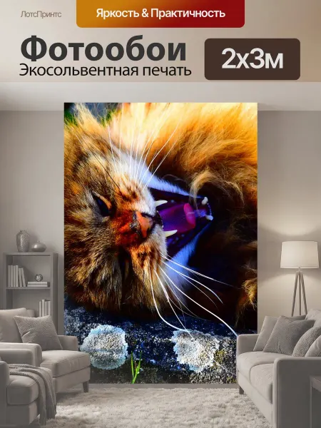 LotsPrints Фотообои "Кот, дикий, зубы" 2x3м