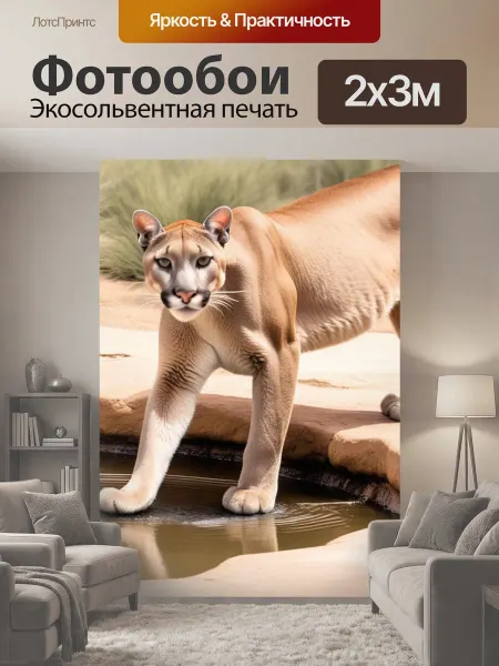 LotsPrints Фотообои "Моет лапы пума животные" 2x3м