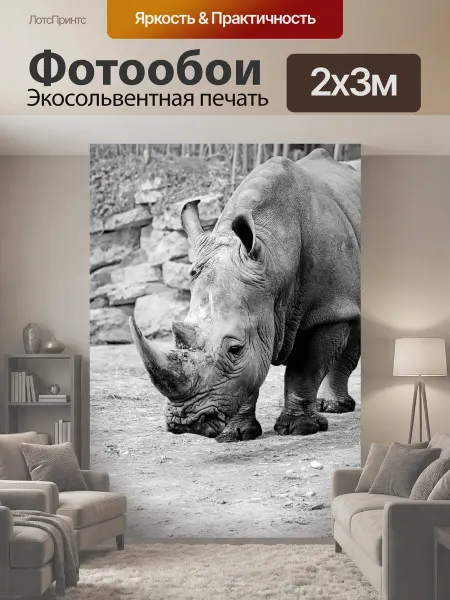 LotsPrints Фотообои "Носорог, белый носорог, толстокожий" 2x3м