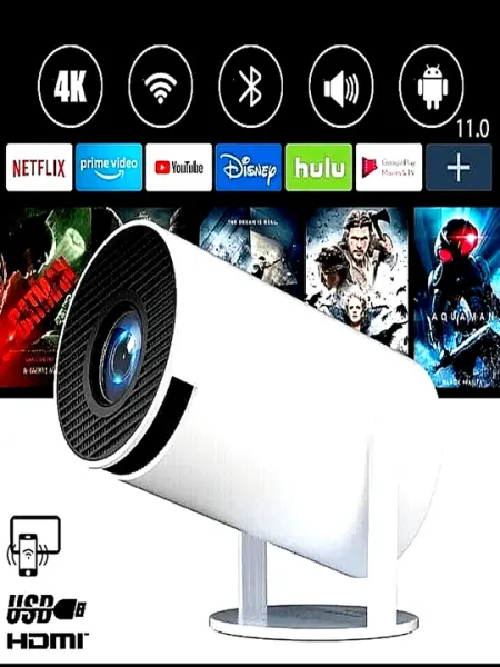 Проектор "Android TV" , 4K, HDMI, портативный, вращающийся динамик