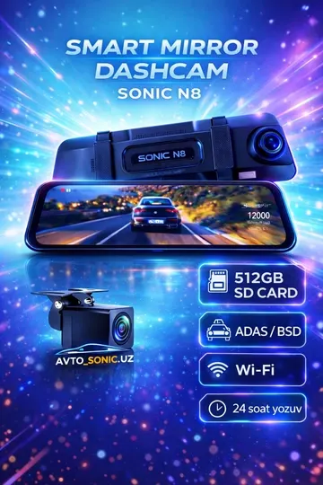 Видеорегистратор Sonic N8, 4K+1080P, Wi-Fi, стекло автомобиля с камерой заднего вида