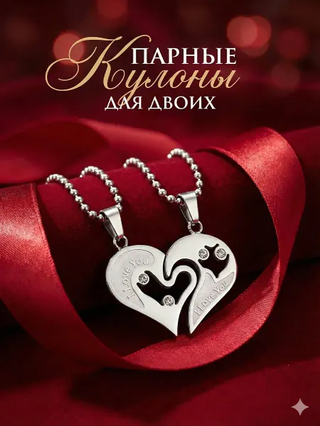 4Love4You Подвески для влюбленных Сердце, кулоны на шею бижутерия 2 шт