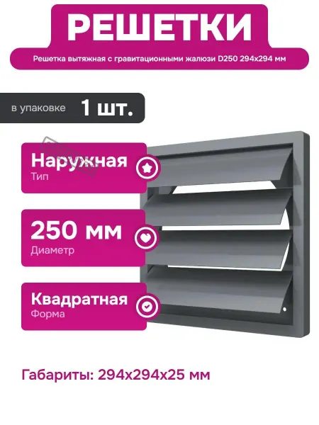 ERA Квадратная вентиляционная решетка из ASA пластика серого