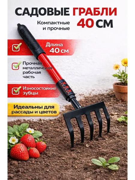 Грабли садовые маленькие 42 см металлические ручные